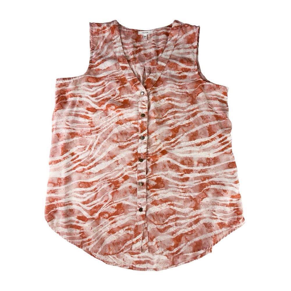 Maurices Women's Large Sleeveless V-Neck Button Front Blouse Abstract Tank Top